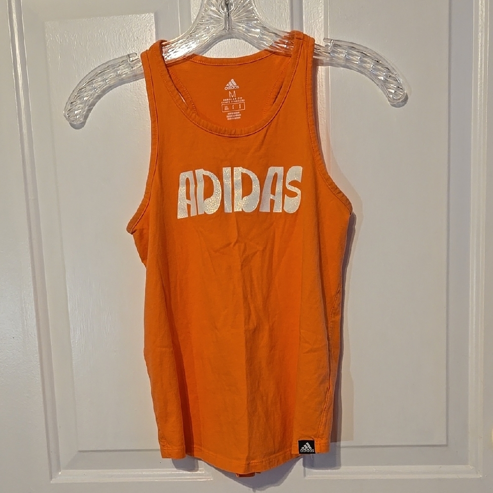 Adidas, Tank Top, Child's Sz Med, Coral, Pink, Orange, Jersey Knit, 100% Cotton